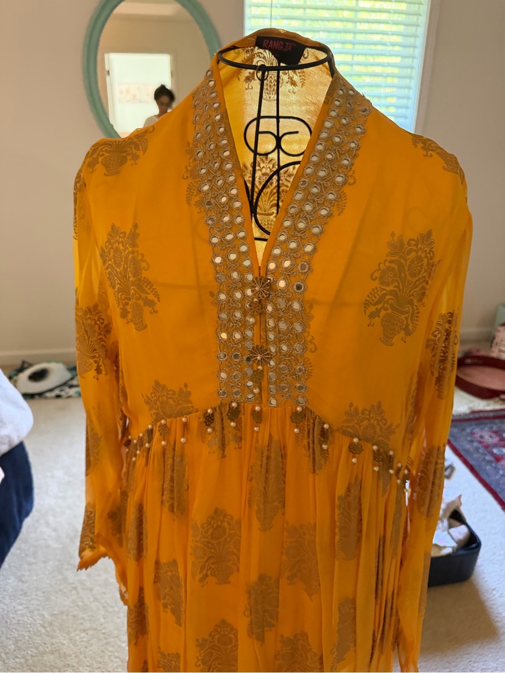 Embellished Mustard Yellow Maxi Dress - Women's Boho Chic